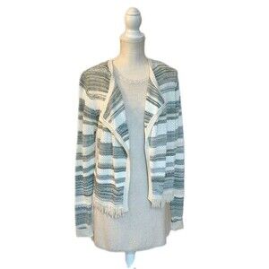 White House Black Market Size L Beige Knit Sleeveless Dress w/Striped Sweater